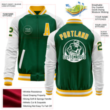 Load image into Gallery viewer, Custom Kelly Green Gold-White Bomber Varsity Letterman Two Tone Zipper Jacket
