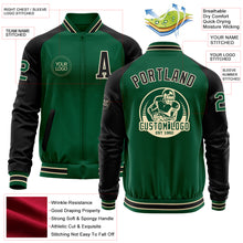 Load image into Gallery viewer, Custom Kelly Green Black-Cream Bomber Varsity Letterman Two Tone Zipper Jacket
