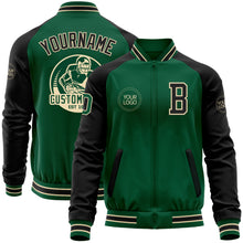 Load image into Gallery viewer, Custom Kelly Green Black-Cream Bomber Varsity Letterman Two Tone Zipper Jacket
