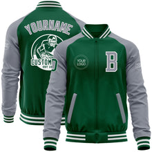 Load image into Gallery viewer, Custom Kelly Green Gray-White Bomber Varsity Letterman Two Tone Zipper Jacket
