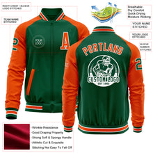 Load image into Gallery viewer, Custom Kelly Green Orange-White Bomber Varsity Letterman Two Tone Zipper Jacket
