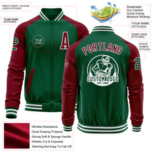 Load image into Gallery viewer, Custom Kelly Green Crimson-White Bomber Varsity Letterman Two Tone Zipper Jacket
