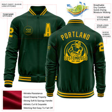 Load image into Gallery viewer, Custom Green Gold Bomber Varsity Letterman Zipper Jacket
