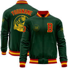 Load image into Gallery viewer, Custom Green Red-Gold Bomber Varsity Letterman Zipper Jacket
