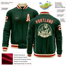 Load image into Gallery viewer, Custom Green Cream-Red Bomber Varsity Letterman Zipper Jacket
