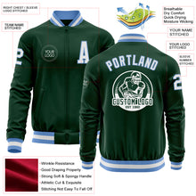 Load image into Gallery viewer, Custom Green White-Light Blue Bomber Varsity Letterman Zipper Jacket
