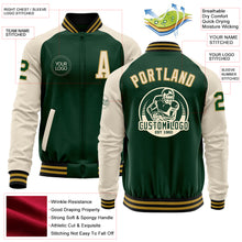 Load image into Gallery viewer, Custom Green Cream Old Gold-Black Bomber Varsity Letterman Two Tone Zipper Jacket
