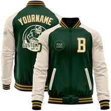 Load image into Gallery viewer, Custom Green Cream Old Gold-Black Bomber Varsity Letterman Two Tone Zipper Jacket
