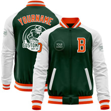 Load image into Gallery viewer, Custom Green Orange-White Bomber Varsity Letterman Two Tone Zipper Jacket
