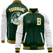 Load image into Gallery viewer, Custom Green White-Gold Bomber Varsity Letterman Two Tone Zipper Jacket
