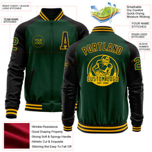 Load image into Gallery viewer, Custom Green Black-Gold Bomber Varsity Letterman Two Tone Zipper Jacket
