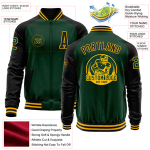 Custom Green Black-Gold Bomber Varsity Letterman Two Tone Zipper Jacket