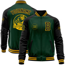 Load image into Gallery viewer, Custom Green Black-Gold Bomber Varsity Letterman Two Tone Zipper Jacket
