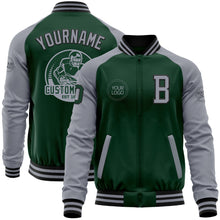 Load image into Gallery viewer, Custom Green Gray-Black Bomber Varsity Letterman Two Tone Zipper Jacket
