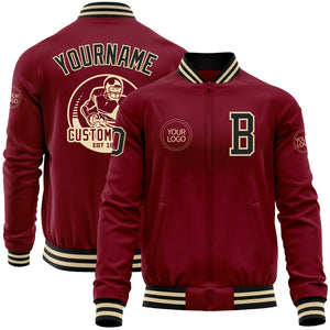 Custom Crimson Black-Cream Bomber Varsity Letterman Zipper Jacket