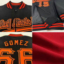 Load image into Gallery viewer, Custom Crimson Black-White Bomber Varsity Letterman Zipper Jacket
