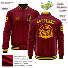 Load image into Gallery viewer, Custom Crimson Gold-Black Bomber Varsity Letterman Zipper Jacket
