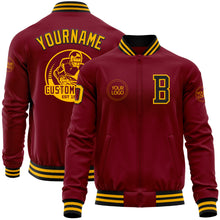 Load image into Gallery viewer, Custom Crimson Gold-Black Bomber Varsity Letterman Zipper Jacket
