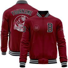 Load image into Gallery viewer, Custom Crimson Black-Gray Bomber Varsity Letterman Zipper Jacket
