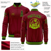 Load image into Gallery viewer, Custom Crimson Black-Neon Green Bomber Varsity Letterman Zipper Jacket
