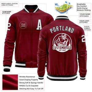 Custom Crimson White-Black Bomber Varsity Letterman Zipper Jacket