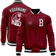 Load image into Gallery viewer, Custom Crimson White-Black Bomber Varsity Letterman Zipper Jacket
