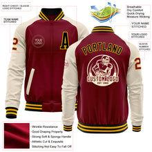 Load image into Gallery viewer, Custom Crimson Black-Gold Bomber Varsity Letterman Two Tone Zipper Jacket
