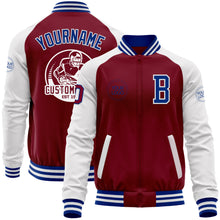 Load image into Gallery viewer, Custom Crimson Royal-White Bomber Varsity Letterman Two Tone Zipper Jacket
