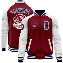 Load image into Gallery viewer, Custom Crimson Navy-White Bomber Varsity Letterman Two Tone Zipper Jacket
