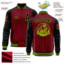 Load image into Gallery viewer, Custom Crimson Black-Neon Green Bomber Varsity Letterman Two Tone Zipper Jacket
