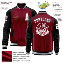 Load image into Gallery viewer, Custom Crimson Black-Gray Bomber Varsity Letterman Two Tone Zipper Jacket
