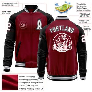 Custom Crimson Black-Gray Bomber Varsity Letterman Two Tone Zipper Jacket