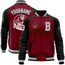 Load image into Gallery viewer, Custom Crimson Black-Gray Bomber Varsity Letterman Two Tone Zipper Jacket
