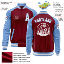 Load image into Gallery viewer, Custom Crimson White-Light Blue Bomber Varsity Letterman Two Tone Zipper Jacket
