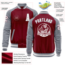 Load image into Gallery viewer, Custom Crimson White-Gray Bomber Varsity Letterman Two Tone Zipper Jacket
