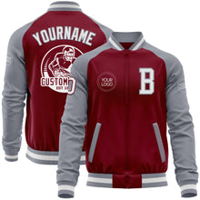 Load image into Gallery viewer, Custom Crimson White-Gray Bomber Varsity Letterman Two Tone Zipper Jacket
