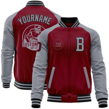 Load image into Gallery viewer, Custom Crimson Gray-Black Bomber Varsity Letterman Two Tone Zipper Jacket
