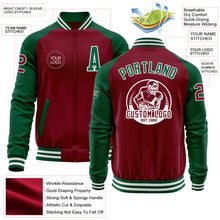 Load image into Gallery viewer, Custom Crimson Kelly Green-White Bomber Varsity Letterman Two Tone Zipper Jacket
