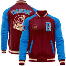 Load image into Gallery viewer, Custom Crimson Powder Blue Cream-Maroon Bomber Varsity Letterman Two Tone Zipper Jacket
