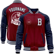 Load image into Gallery viewer, Custom Crimson White-Navy Bomber Varsity Letterman Two Tone Zipper Jacket
