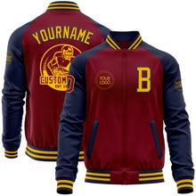 Load image into Gallery viewer, Custom Crimson Gold-Navy Bomber Varsity Letterman Two Tone Zipper Jacket
