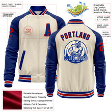 Load image into Gallery viewer, Custom Cream Red Royal-White Bomber Varsity Letterman Two Tone Zipper Jacket
