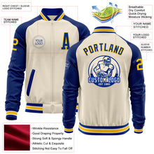 Load image into Gallery viewer, Custom Cream Yellow Royal-White Bomber Varsity Letterman Two Tone Zipper Jacket
