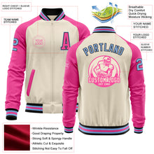 Load image into Gallery viewer, Custom Cream Light Blue Black-Pink Bomber Varsity Letterman Two Tone Zipper Jacket
