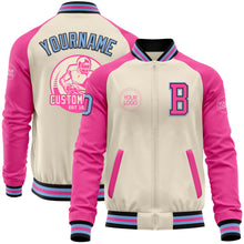 Load image into Gallery viewer, Custom Cream Light Blue Black-Pink Bomber Varsity Letterman Two Tone Zipper Jacket
