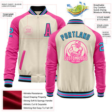 Load image into Gallery viewer, Custom Cream Sky Blue Black-Pink Bomber Varsity Letterman Two Tone Zipper Jacket
