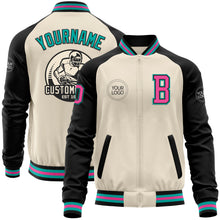 Load image into Gallery viewer, Custom Cream Pink Black-Aqua Bomber Varsity Letterman Two Tone Zipper Jacket
