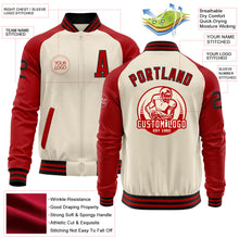 Load image into Gallery viewer, Custom Cream Black-Red Bomber Varsity Letterman Two Tone Zipper Jacket
