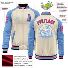 Load image into Gallery viewer, Custom Cream Pink Black-Light Blue Bomber Varsity Letterman Two Tone Zipper Jacket
