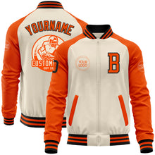 Load image into Gallery viewer, Custom Cream Black-Orange Bomber Varsity Letterman Two Tone Zipper Jacket
